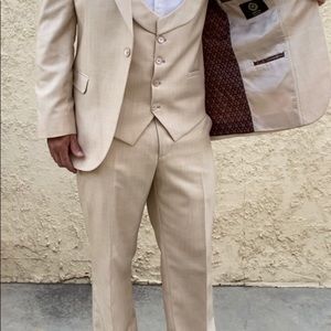 Mens 3 Piece Tan Suit